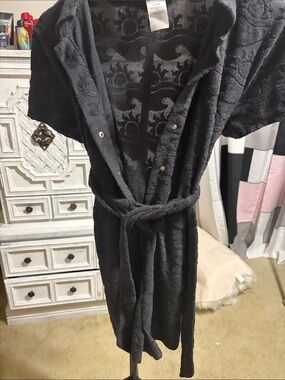 No Boundaries Black Textured Terry Shorts Romper with Belt polyester very cute